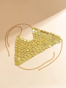 1個迷人的比基尼胸鏈,金屬亮片頸帶背心夏季露背空心海灘節日背心,女性海灘度假身體珠寶,夜店派對配飾 - 黑色 - 查看 5