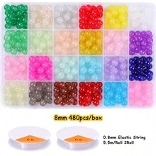 480顆8mm圓珠,夢幻果凍、玻璃珠、散珠裝在24格收納盒裡,可自行diy手鍊、項鍊和珠寶材料,母親節手工禮物適用於女孩 - 彩色 - 查看 11