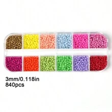840 Piezas Kit De Cuentas Pequeñas De Vidrio Transparente De Semilla 8/0 De 3 Mm, Cuentas Para Hacer Pulseras De La Serie De Colores Aleatorios Con Caja De Almacenamiento De Plástico De 12 Rejillas Para Hacer Joyas De Pulseras Y Collares