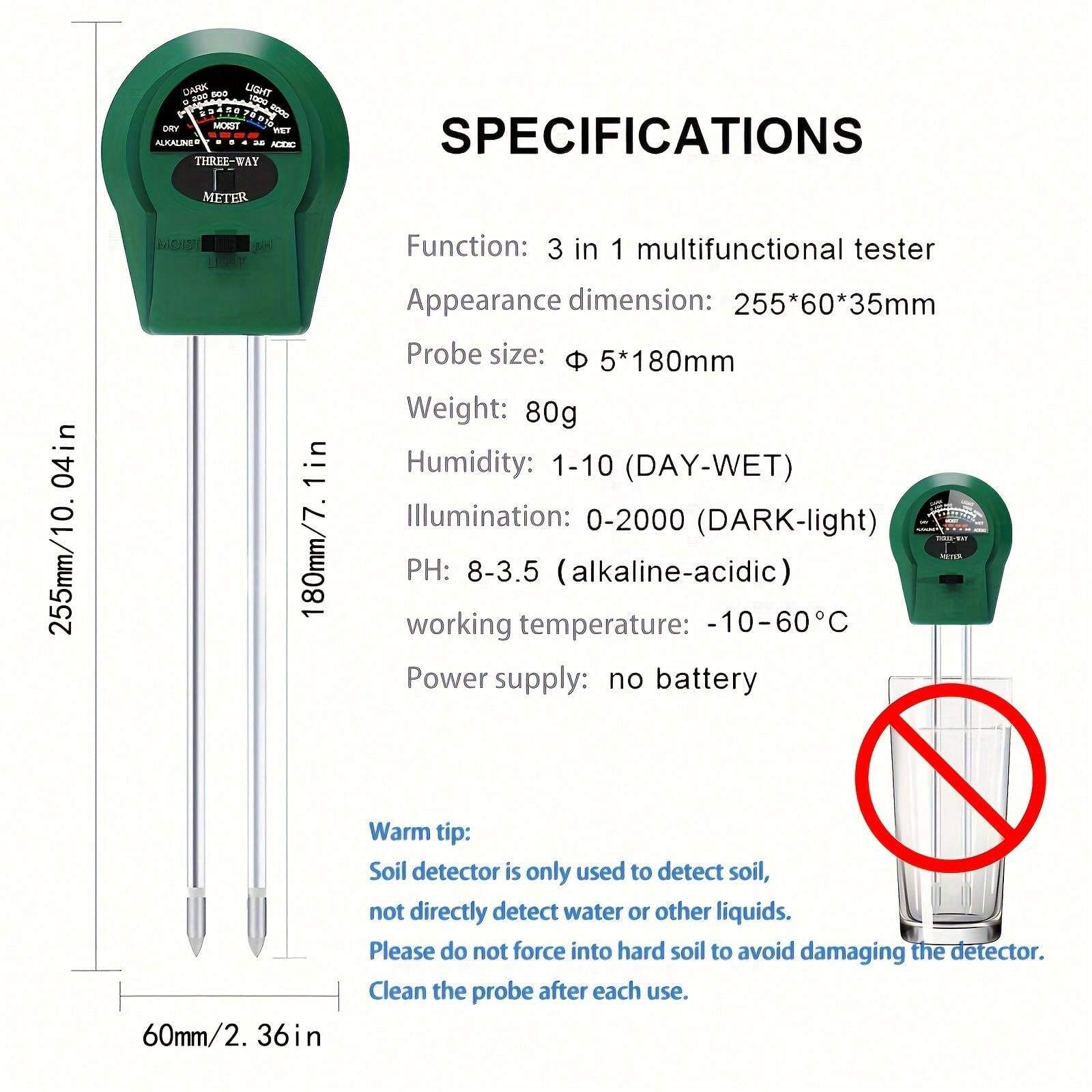 Soil PH Meter 3 In 1 Soil Moisture Meters Soil Tester With PH Soil