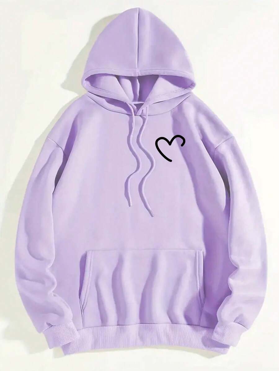 Capucha con estampado de corazón con forro térmico