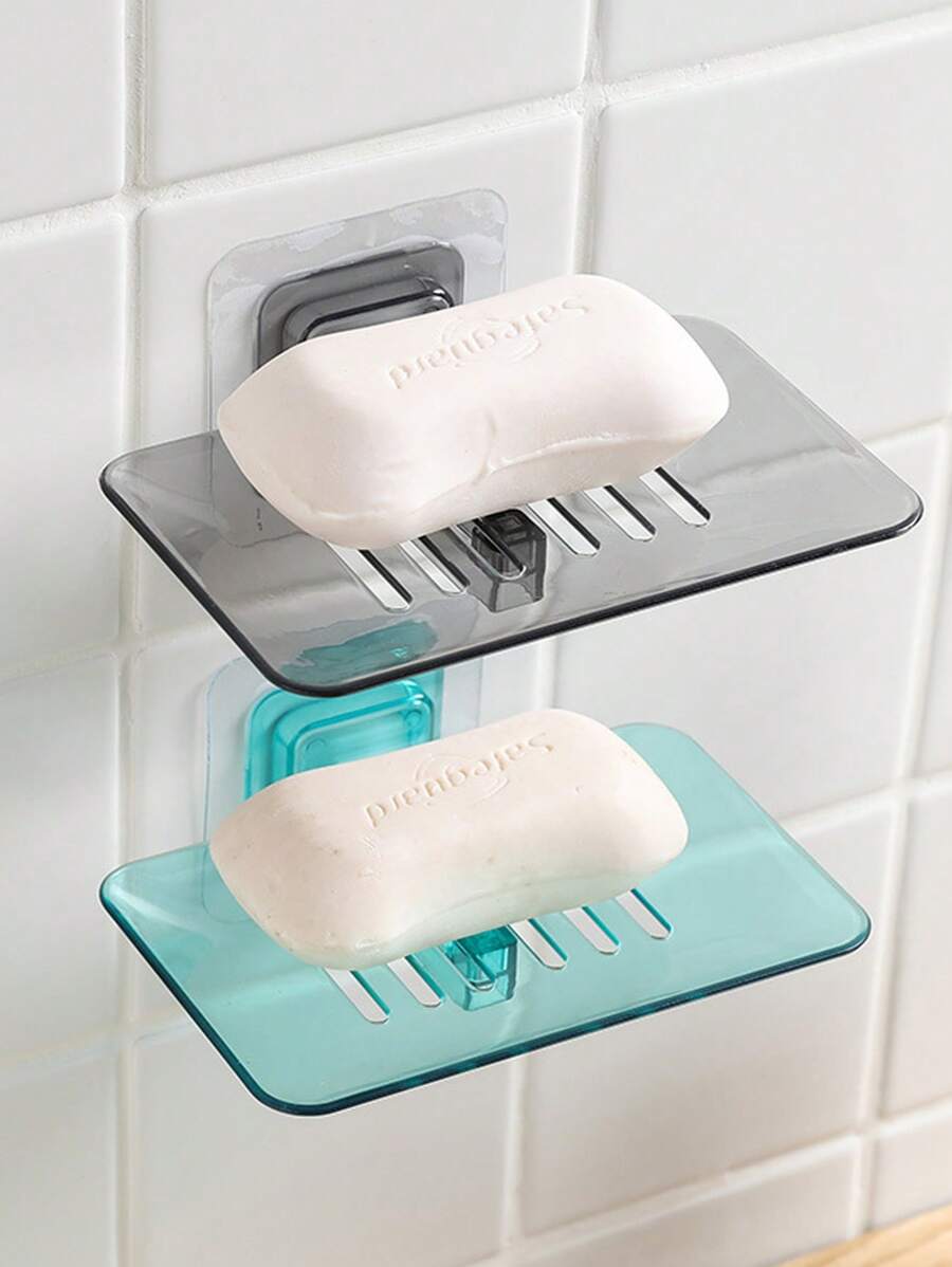 1pc Drain Soap Holder, Wall Mounted, No-Drill, Plastic Soap Dish With Water Filtering Function For Bathroom, Kitchen - Grey - View 1