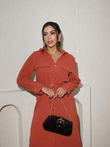 Women Dresses - 鏽棕色 - 查看 3