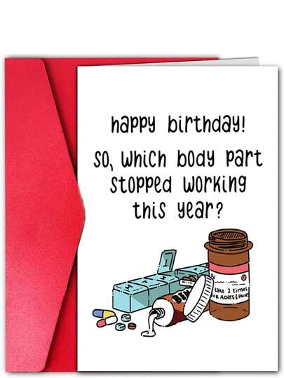 1pc Funny Pill Graphic Birthday Greeting Card, Unique Gift For Family & Friends (Random Envelope Color) Back To School,Back To School,School Supplies