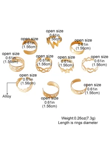 10pcs Vintage Metal Heart, Star, Moon Shaped Women's Open Toe Ring, Geometric Foot Jewelry Valentines,Mom,Mother,Mother's Day,Gift