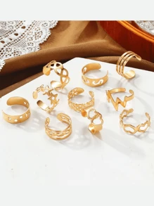 10pcs Vintage Metal Heart, Star, Moon Shaped Women's Open Toe Ring, Geometric Foot Jewelry Valentines,Mom,Mother,Mother's Day,Gift