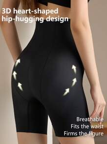 Sports Outdoor 1pc High Waisted Invisible Buckle & Zipper Closure Postpartum Body Shaper, Tummy Control & Butt Lifter - Black - View 3