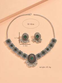 1 chiếc vòng cổ nhỏ giọt phong cách cổ điển thời trang đơn giản và 1 đôi bông tai nhỏ giọt cá nhân hóa cổ điển dành cho nữ - Màu Bạc Cổ - Xem 4