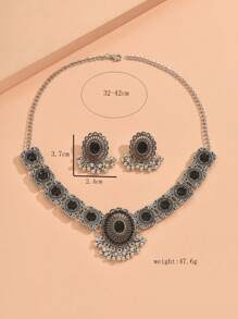 1 chiếc vòng cổ nhỏ giọt phong cách cổ điển thời trang đơn giản và 1 đôi bông tai nhỏ giọt cá nhân hóa cổ điển dành cho nữ - Màu Bạc Cổ - Xem 6