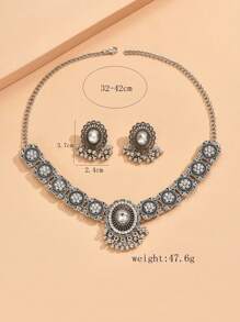 1 chiếc vòng cổ nhỏ giọt phong cách cổ điển thời trang đơn giản và 1 đôi bông tai nhỏ giọt cá nhân hóa cổ điển dành cho nữ - Màu Bạc Cổ - Xem 2