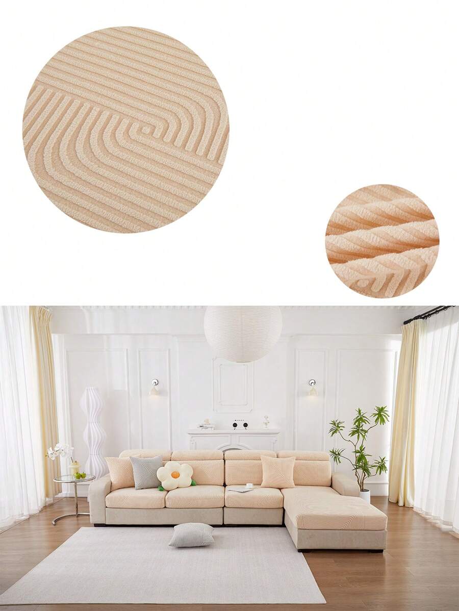 1pc Geometric Line Pattern Elastic Sofa Cover With Cushion Cover For All Seasons, Dustproof, Anti-Scratch, Anti-Slip, Modern Simple Style, Easy To Clean, Washing Machine Safe And Durable, Non-Fading, Non-Shedding - Light Pink - View 1