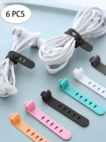 6 PCS/Set 5 Holes Silicone Strap Wire Organizer Anti-Lost Earphone Charging Cable Bundle Strap Storage Buckle Data Cable Winding Cable Cable Organizer