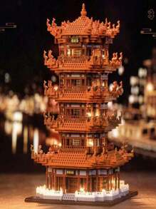 1Set Classic Waterfall Ancient Miniature Building Blocks, Heavenly Palaces, Tower Designs, Tabletop Decorations For History Enthusiasts, Meaningful Building Block Gifts - Multicolor - View 9