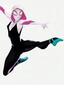 2 Piece Superhero Gwenom Spider Woman Spider Suit Women's Cosplay Costumes One Piece Overall Set - Mask Included - Black and White - View 3