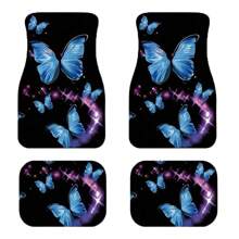 2 pièces/4 pièces Tapis de sol pour voiture à motif papillon bleu, tapis de sol avant et arrière pour voiture, ajustement universel pour voiture, SUV, camion, fourgon