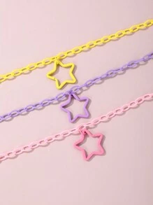 3pcs Girls' Five-Pointed Star Pendant Necklace With Multi Colors - Multicolor - View 3