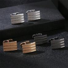 1 Par De Gemelos Franceses Creativos A Rayas Negras Rectangulares Para Camisas De Negocios - Multicolor - Ver 7