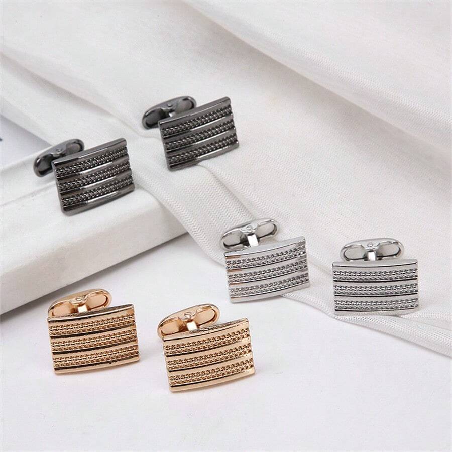 1 Par De Gemelos Franceses Creativos A Rayas Negras Rectangulares Para Camisas De Negocios - Multicolor - Ver 1