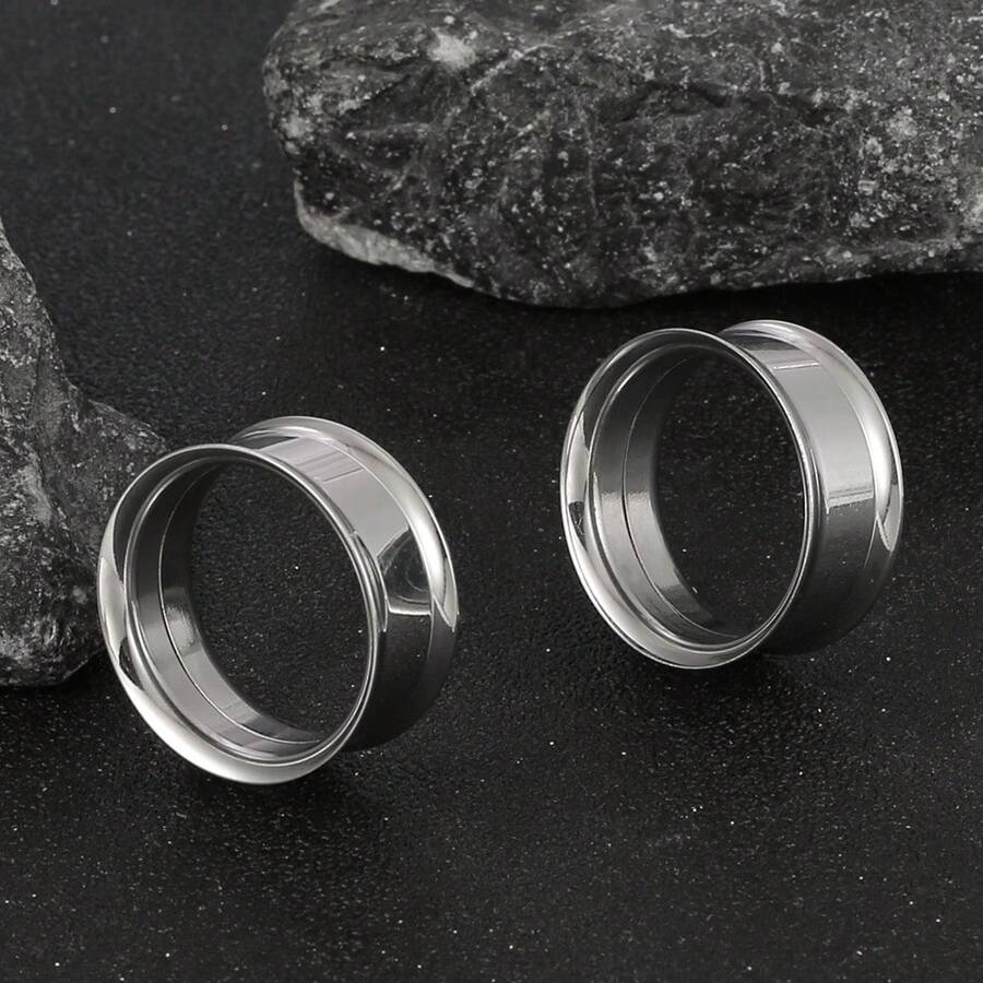 2 piezas de dilatadores de oreja redondos de acero inoxidable, tapones para las orejas, expansores de orejas, joyería para perforaciones, adecuados para uso diario - Multicolor - Ver 1