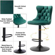 2/4/6 Piece Set Adjustable Swivel Bar Stools, Dining Bar Chairs With Velvet Tufted Back, Metal Base, Footrest For Home Bar, Dining Room, Kitchen Island. - 綠色 - 查看 5