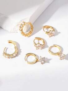 Hihho 6 Pieces Simple & Fashionable Shiny Flower Pendant Earring Set With Full Zirconia Inlay - Luxury Jewelry Ear Accessories Gift Valentines,Mom,Mother,Mother's Day,Gift - Yellow Gold - View 4