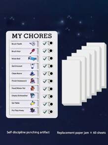 1入組兒童自律打卡機，幫助培養好習慣，計畫板/備忘板/日程安排板/打卡板，學生我的家務打卡神器，自律筆記本留言板，適用於行程安排、完成假期任務和作業 - [60天暑期無憂套餐]1個打卡器+60張卡紙 - 查看 9