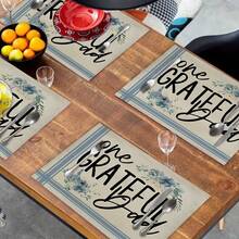 4 件裝 Hello Fall 南瓜楓葉水牛格子餐桌墊,季節性收穫假日質樸復古感恩節桌墊,家居裝飾品,房間裝飾,場景裝飾 - 彩色 - 查看 6