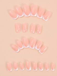 96PCS/4 Set Pink White Black Red Long Square French Fake Nails With Love Design, Nails Tool & 4pcs Nail File & 4Nail Glue Sticker Kit Nails For Girl Mother Women Gift And Nails Supplies &Wholesale ,Party, Date And Daily Wear Press On Nails - Multicolor - View 4