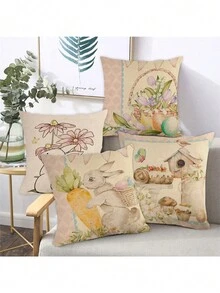 4 cái/bộ lễ Phục sinh Thỏ , Trứng , Củ cà rốt & Rổ In Gối trang trí Che phủ ( Gối Không bao gồm ) Đối với Gia đình Sofa Đồ trang trí - Hồng - Xem 5