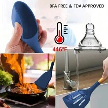 12-Piece Set Of Silicone And Wooden Non-Stick Cookware Utensils, Including Soup Skimmer, Strainer Spoon, Ladle, And Cooking Tools - Blue - View 7