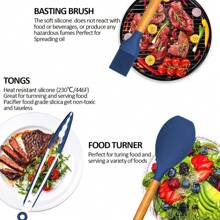 12-Piece Set Of Silicone And Wooden Non-Stick Cookware Utensils, Including Soup Skimmer, Strainer Spoon, Ladle, And Cooking Tools - Blue - View 6