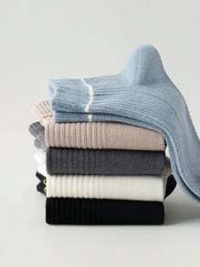 6 Pairs Men's Cotton Solid Color & Striped Breathable Mesh Summer Socks, Comfortable Moisture-Wicking Mid-Calf Socks, Fashion & Versatile For Spring/Autumn - Multicolor - View 6