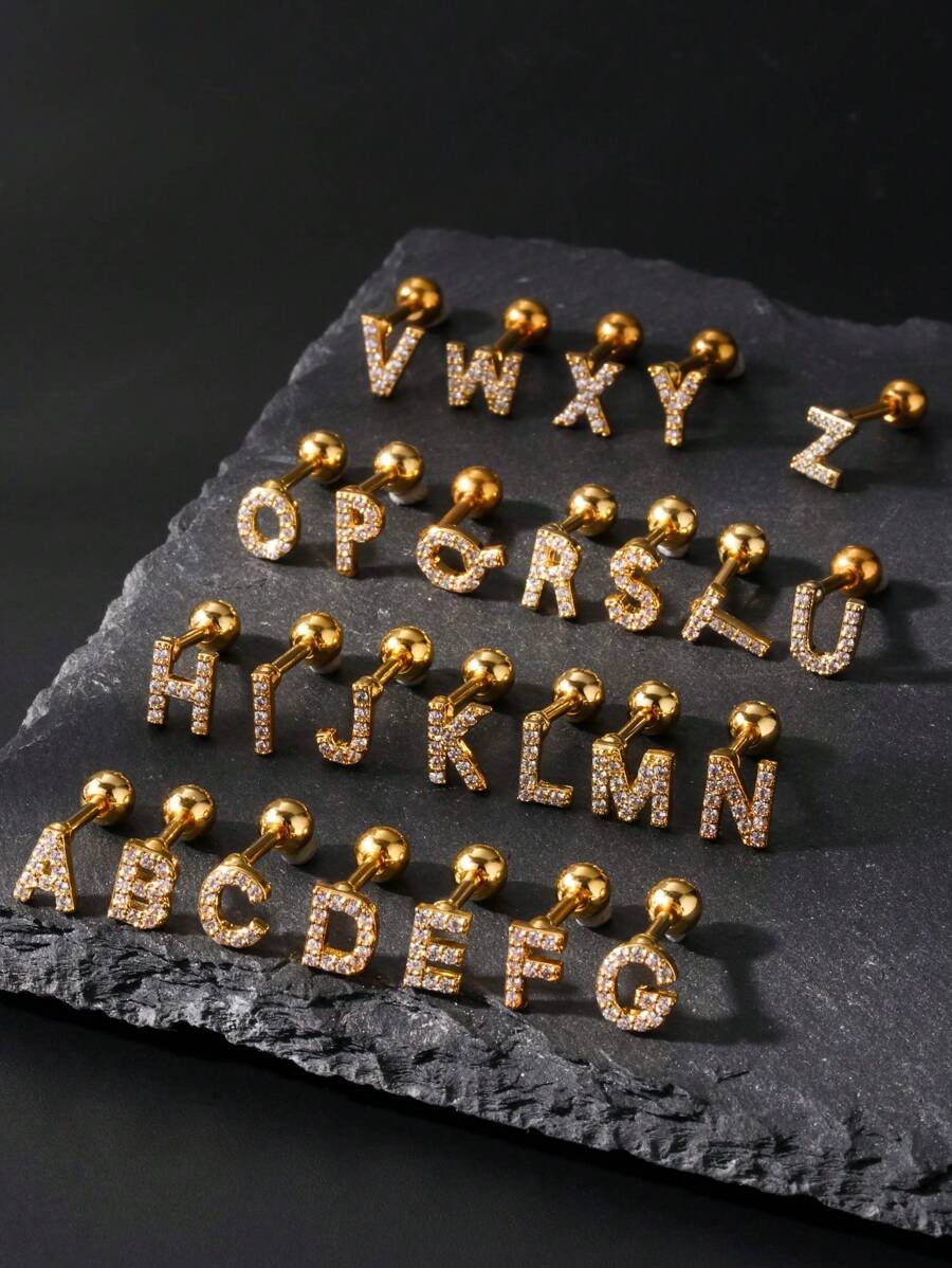 1 Miếng Cổ điển Thời trang Chữ cái Đồ trang sức Nam Xỏ lỗ tai Khối Zirconia  Tiếng Anh Tên viết tắt Đinh ốc Trở lại Bông tai stud Dành Cho Nam Và Nữ - Bạc - Xem 1