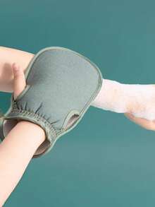 1pc Solid Color Exfoliating Bath Towel, Simple & Pain-Free Dead Skin Scrubber Mitt, For Bathroom Home Use - Green - View 3