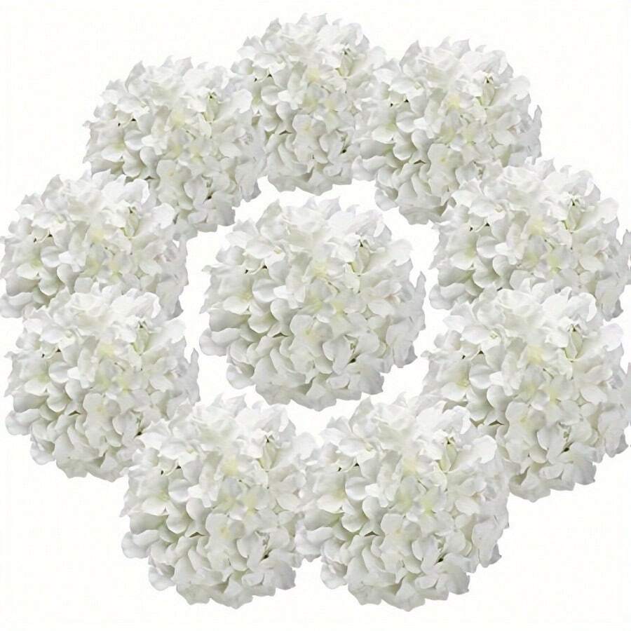 10 件丝绸玫瑰花头带茎，人造花适用于家庭婚礼 DIY 装饰、情人节、礼物 - 白色 - 查看 1
