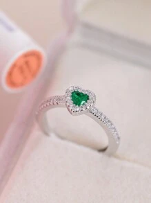 CVNANA 1 pieza Anillo de plata con cubic zirconia con forma de corazón, regalo de joyería para mujeres, sin caja