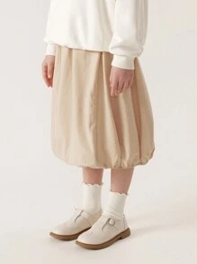 MARC&JANIE Young Girls' Casual French Style Moisture Wicking Quick-Drying Loose Split Hem Lantern Skirt, Spring/Summer - Khaki - View 3
