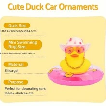 1pc Rubber Duck For Car- Yellow Duck Car Dashboard Decoration, Squeaky Duck Toy Car Decorative Accessories With Hat, Swimming Ring, Necklace And Sunglasses - Multicolor - View 2