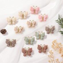 bilicaca 2/4pcs Handmade Knitted Yarn Butterfly Hair Clips, Soft Solid Color Versatile Hair Accessories For Baby - Brown - View 4