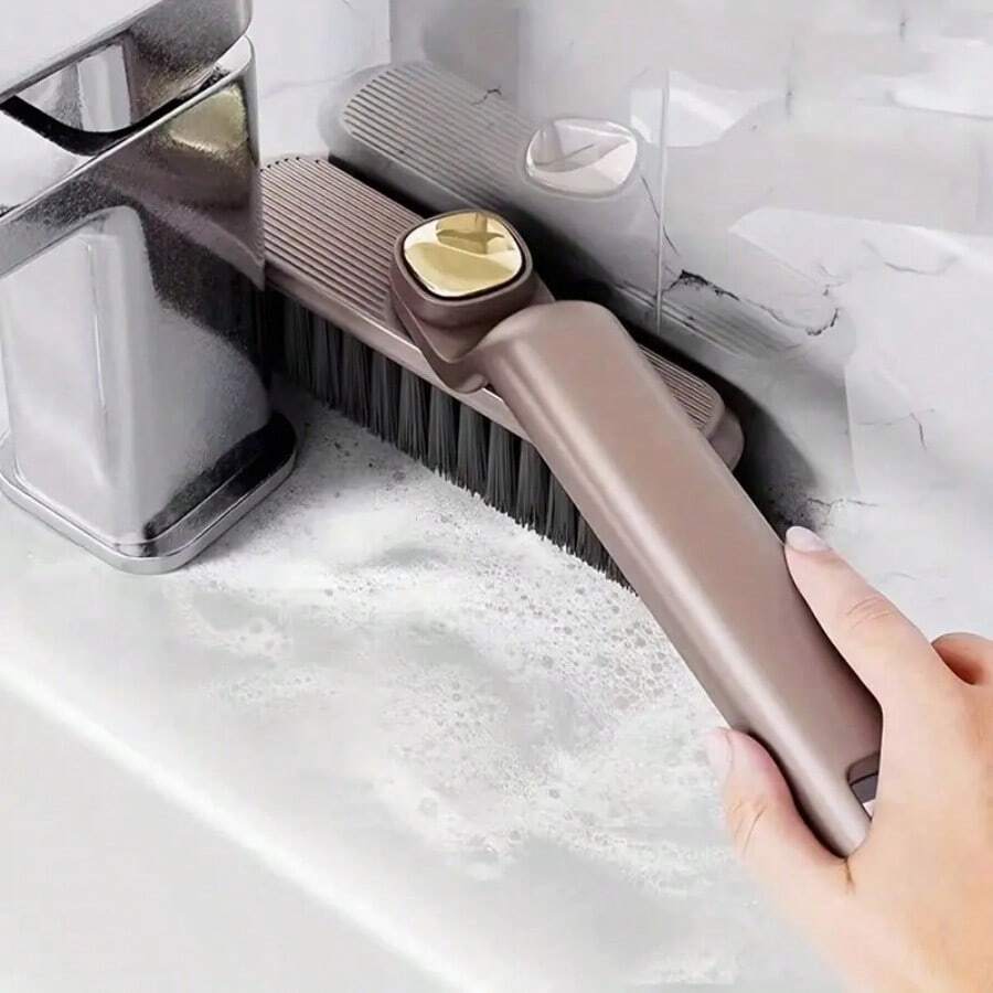 1支多功能360度旋轉間隙清潔刷,配有握把槽清潔刷,適用於門窗/角落除塵,地板間隙清潔,不死角清洗,刷子清潔工具 - 棕色 - 查看 1
