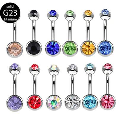1Pc 14G(1.6mm) G23 Titanium Belly Button Rings Charming Cubic Zirconia Navel Rings Curved Barbell Rings Navel Studs Body Piercing Jewelry For Women Girls (8mm/10mm)