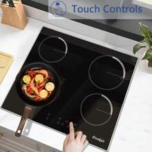Ceramic Hob 4 Zones Electric Hob With Touch Control Built-In 60CM Ceramic Hob, 9 Power Levels, 6000W, Timer, Child Lock, Hard Wired, Black Glass Ceramic - Black - View 2