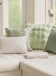 1入現代輕奢淡奶油色和抹茶綠色裝飾性枕套,法式極簡主義坐墊套,適用於客廳沙發床,帶有隱藏拉鍊和垂直條紋腰墊,乳白色 - 方格白色 - 查看 3