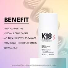 K18 Leave-In Molecular Hair Mask, Repairs Dry Or Damaged Hair, Reverse Hair Damage From Bleach, Color, Chemical Services & Heat 50ml/1.7oz - Hair Treatment - White - View 3