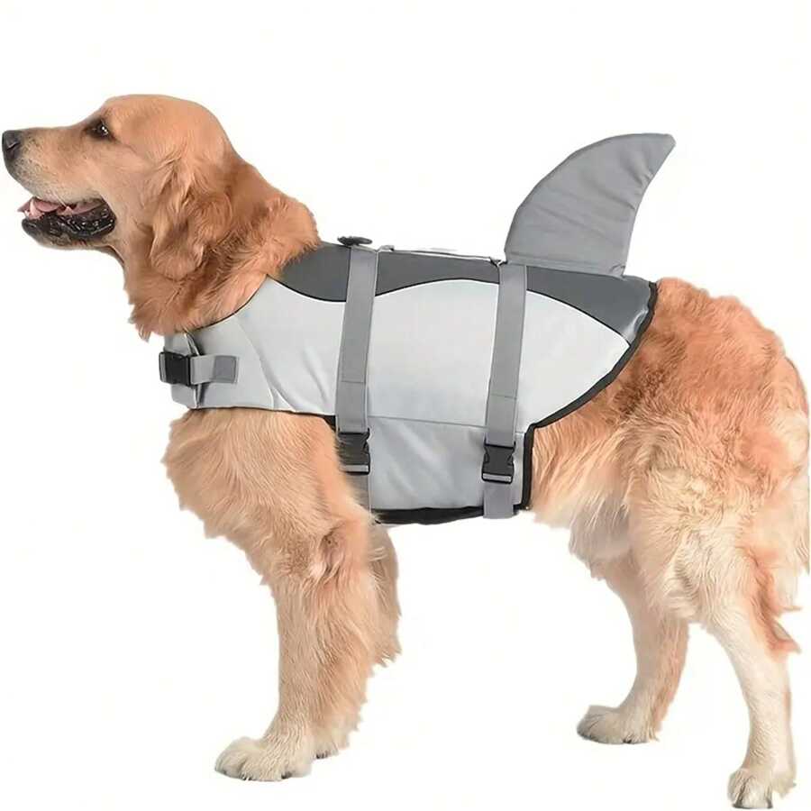 Chó Áo phao Với Cứu hộ Xử lý - Có thể điều chỉnh Áo vest Đối với Bơi và Chèo thuyền - Thiết kế cá mập Đối với Nhỏ bé , Trung bình , Và Chó to - Xám - Xem 1