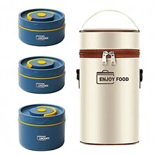304 Stainless Steel Insulated Lunch Box, Microwaveable, 1 Large And 2 Small Compartments, Detachable Inner Container, Blue, With Insulated Bag - Blue - View 7
