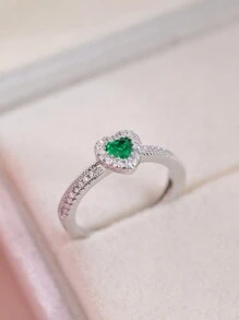 CVNANA 1 pieza Anillo de plata con cubic zirconia con forma de corazón, regalo de joyería para mujeres, sin caja