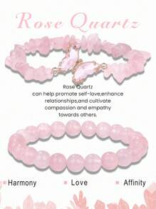 2入組卡片手鍊套裝,天然石蝴蝶吊墜水晶手鍊,為女性能量療癒石頭手鍊,為男性珠寶心願卡 - 彩色 - 查看 8