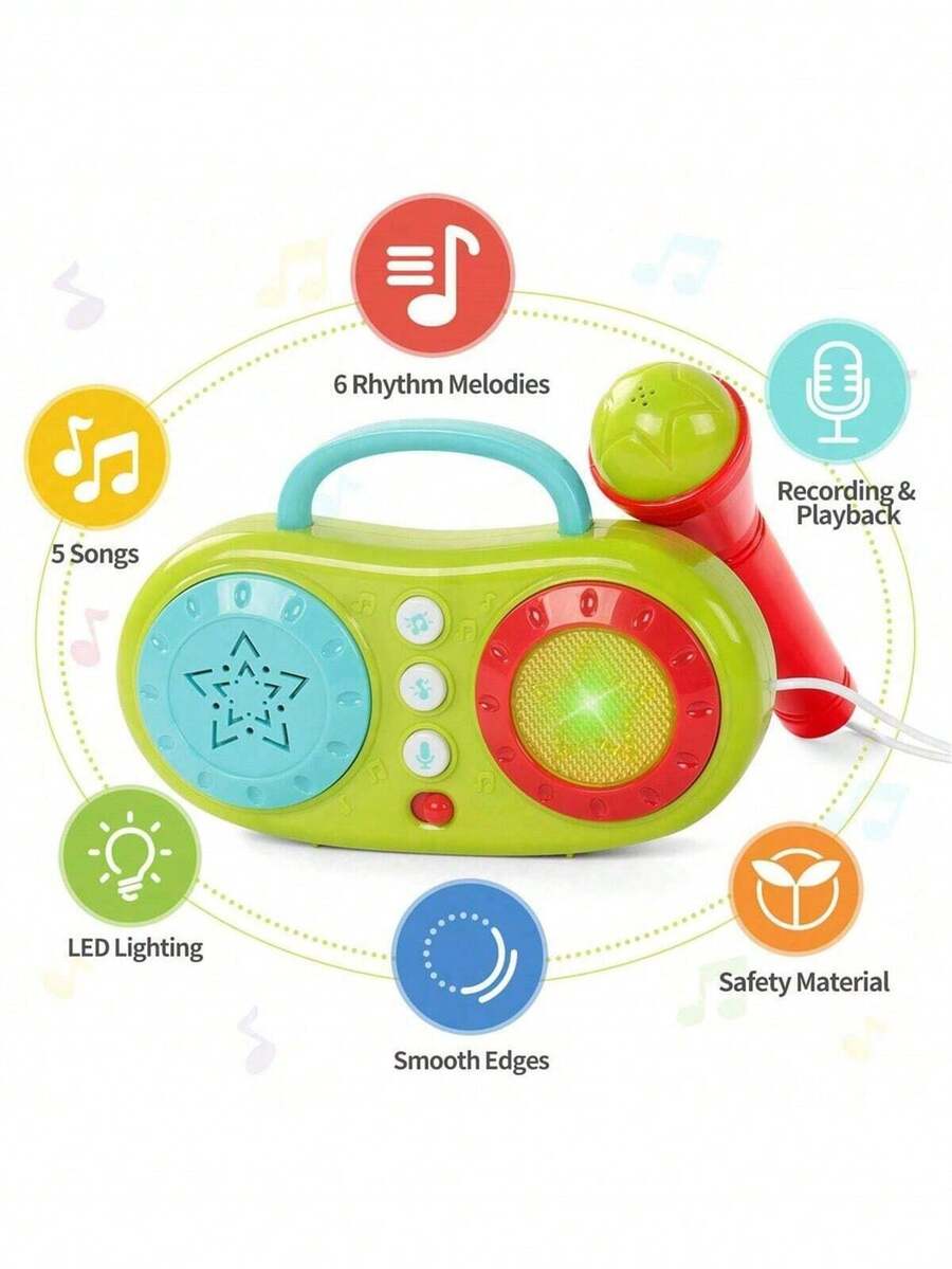 1pc Children Musical Toy Mini Portable Singing Machine With Recording And Playback Function, Multifunctional Karaoke For Kids Party Early Education Birthday Gift - Green - View 1