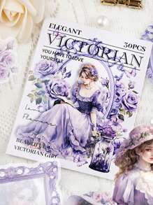 30 Piezas/bolsa Etiqueta Engomada De Material Básico De Scrapbooking De La Serie Elegante Victoriana Con Temática De Niña Europea Para Decorar Diarios, Cuadernos Y Manualidades Diy - Multicolor - Ver 1
